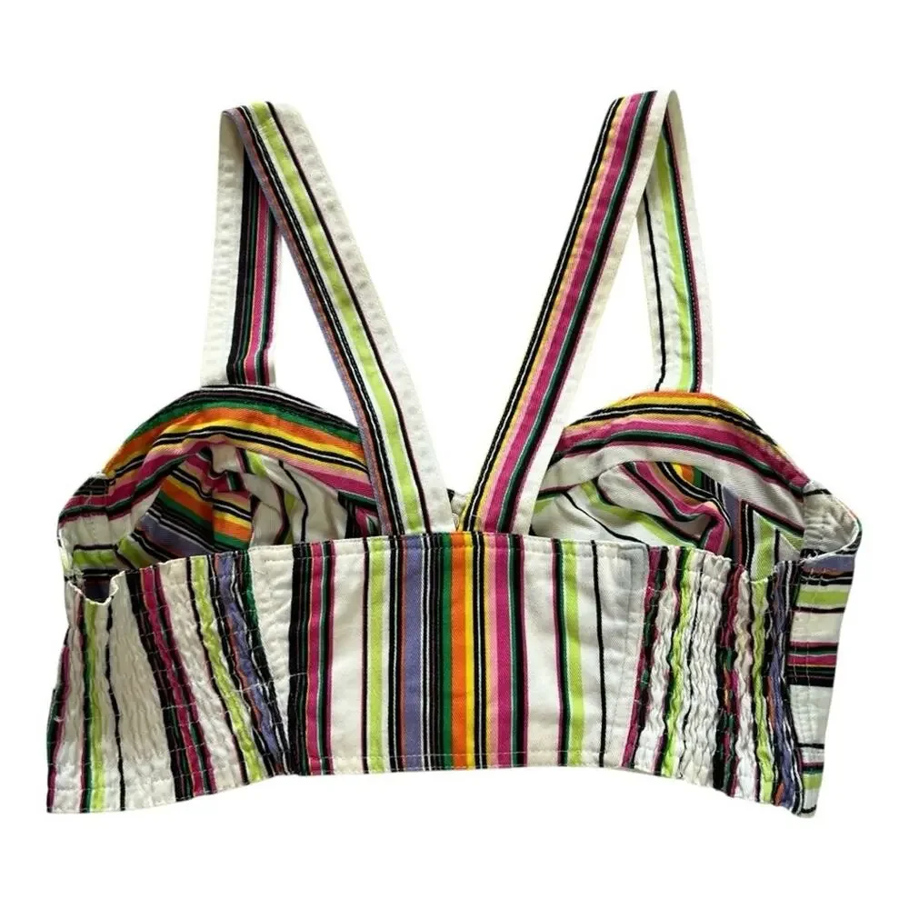 VINTAGE GITANO Multi Color Striped Cotton Bustier Top | S | 80s Retro Streetwear - Picture 5 of 13